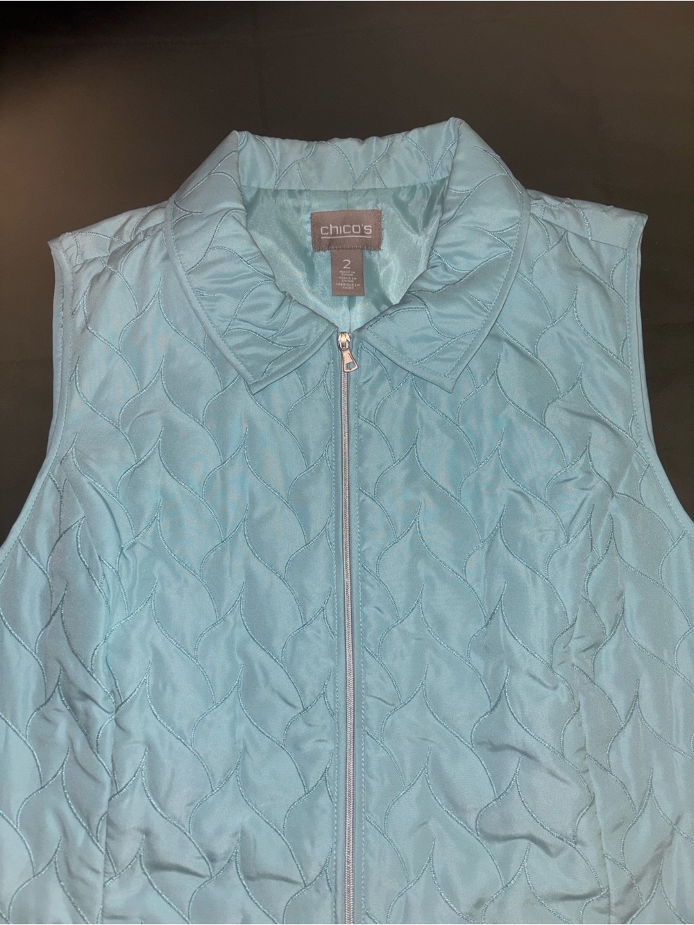Chico's Quilted Light Blue Zip Front Vest Quiet Luxury Layering
